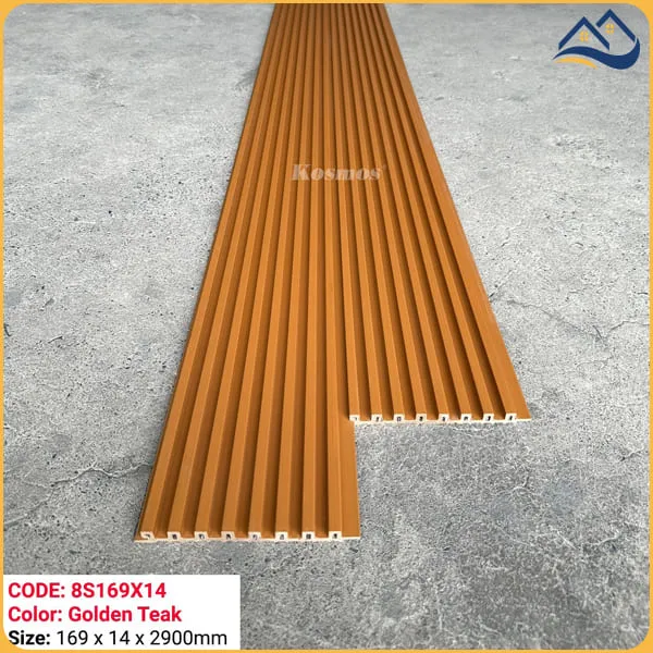 Tấm Ốp Lam 8 Sóng Gỗ Nhựa Ngoài Trời Phủ ASA Kosmos 8S169X14 Golden Teak